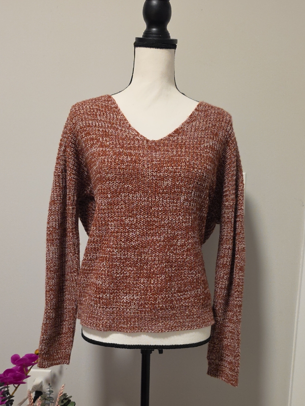 Forever 21 Rust and Cream Marled V-Neck Sweater